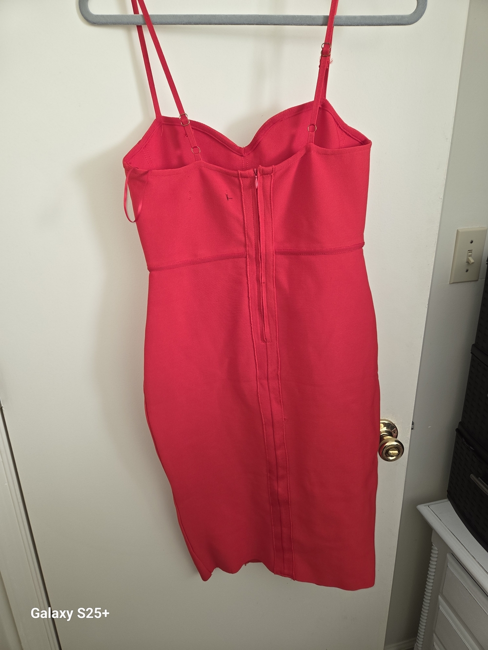 Say What? Red Spaghetti-Strap Midi Dress with Front Slit - Picture 3 of 3